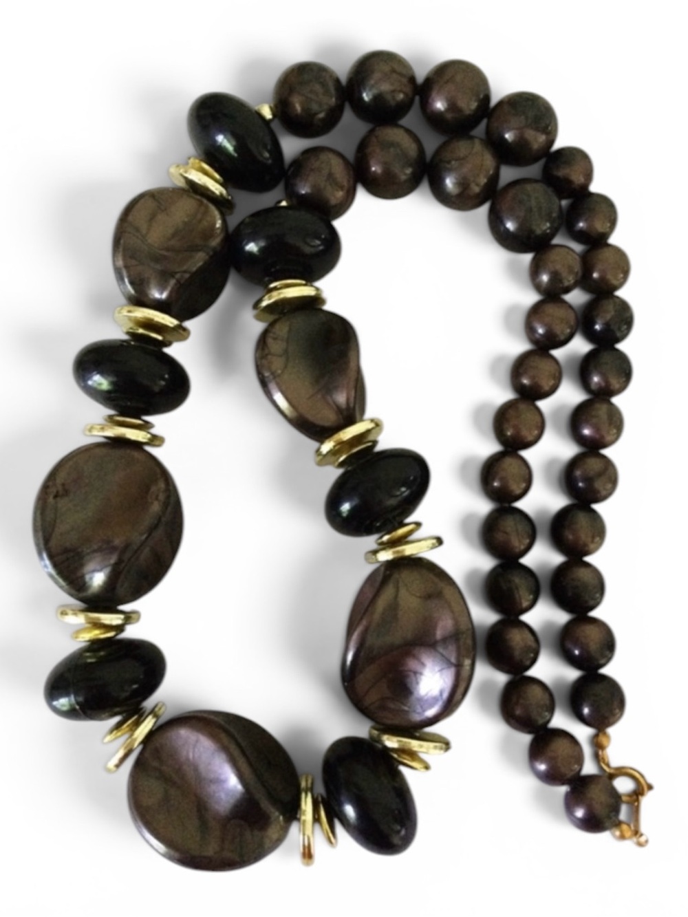 Vintage Marbled Resin Statement Necklace – Chunky Beads & Gold‑Tone Accents - Picture 3 of 12